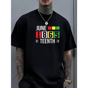 Juneteenth 1865 Red Yellow Green Block Text Print Graphic Tee Men'S Relaxed Oversized Short-Sleeve Tee 100% Cotton Breathable Crew Neck Casual Streetwear Funny Humor Tee