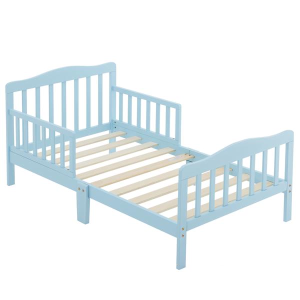 Toddler Bed with Safety Rails, Solid Wood Kids Bed Frame, Low Profile Montessori Floor Bed for Boys and Girls, 135*75*62.5cm