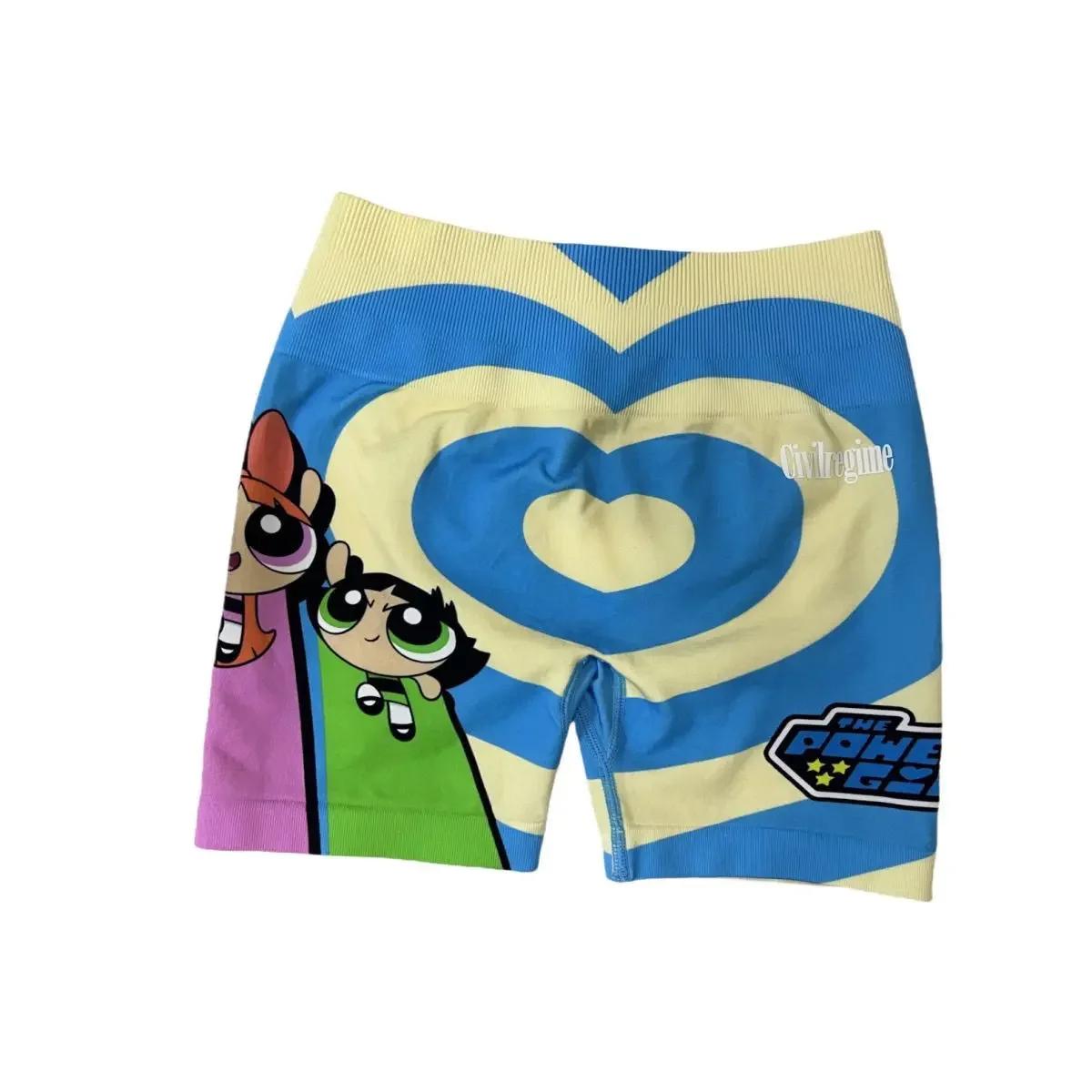 New The Powerpuff Girls Blossom Bubbles anime peripheral cartoon love print girls summer fitness yoga high-looking set birthday