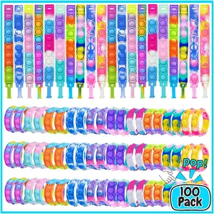 100Pcs Pop Bracelet Fidget Toys,Bubble Bracelets,Sensory Toys for Kids Adults ADHD ADD Autism,Classroom Exchange Gifts,Party Favor,Birthday Gifts,Game Prizes,Goodie Bag Stuffersfidget toys