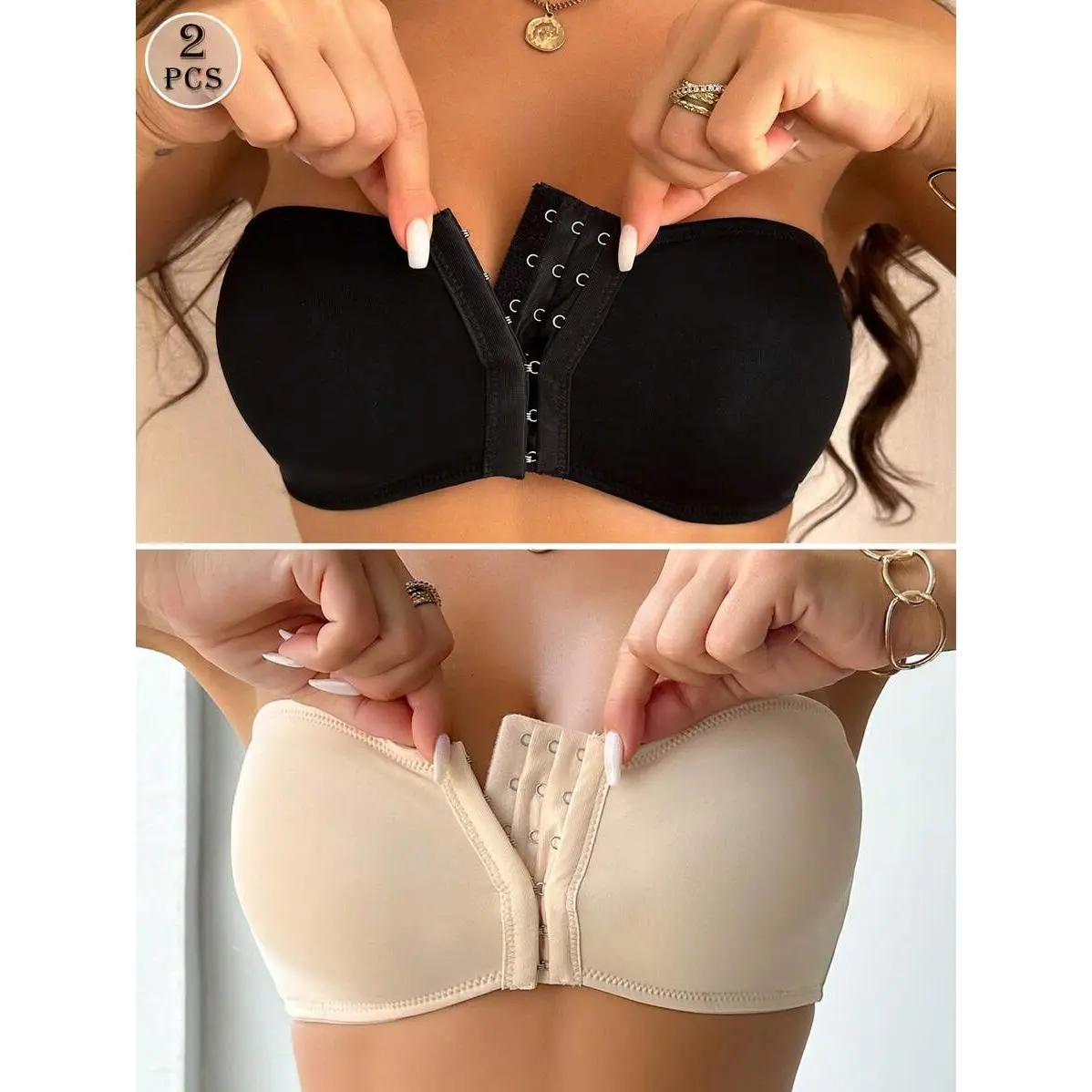 2pcs/Set Multicolor Women's Underwear Bra, Front Closure Padded Bra