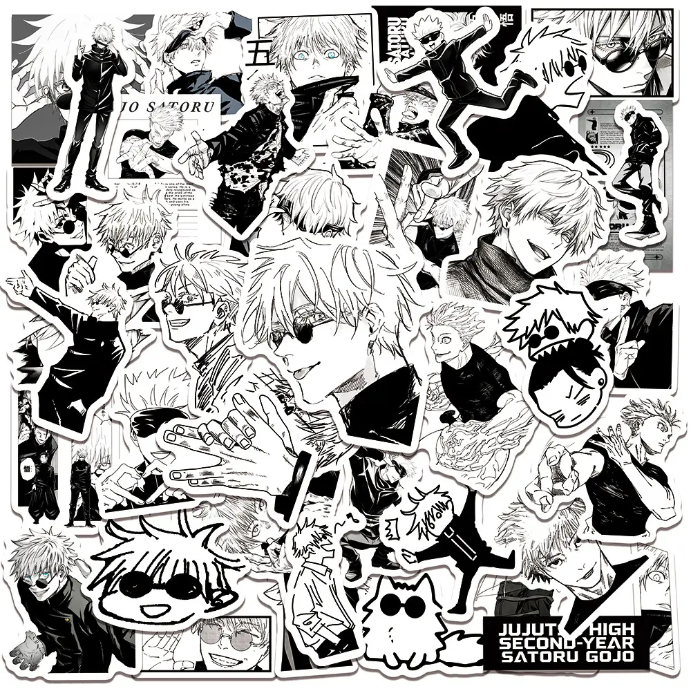 50pcs Mixed Waterproof Decorative Graffiti Stickers of Gojo Satoru (Black & White Jujutsu Kaisen Anime Merchandise), Suitable for Journals & Water Cups