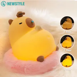 Cute Capybara Night Light for Kids 3-Level Dimmable 7 Colors Nursery Nightlight Rechargeable Touch Control Nursery Bedside Light