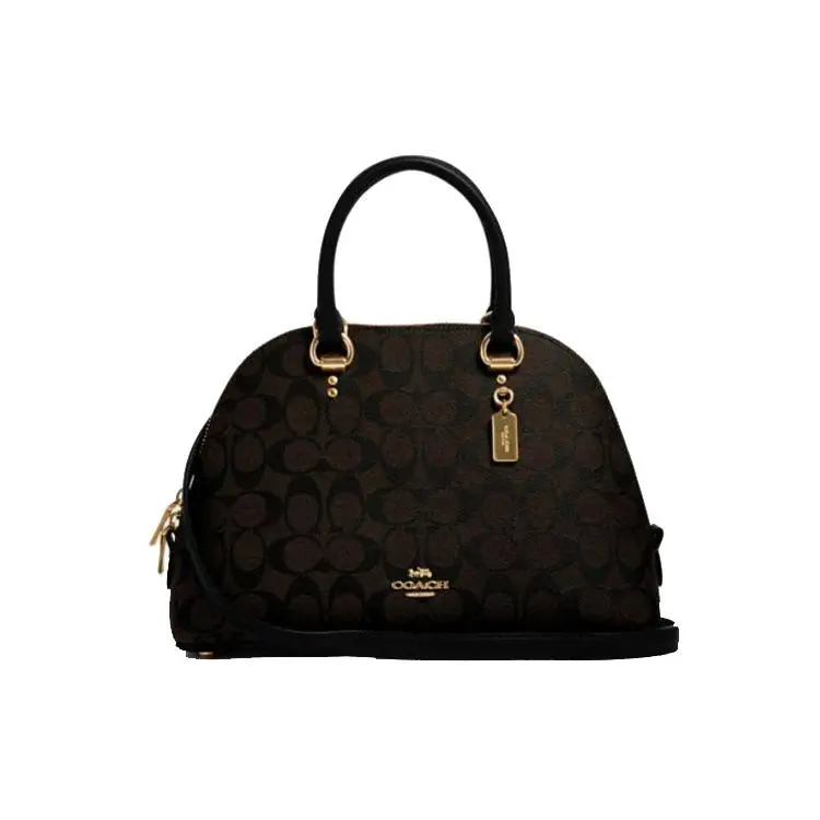 COACH Katy 30 Floral Print Leather Clutch Bag for Women, Crossbody and Shoulder Style, Dark Brown