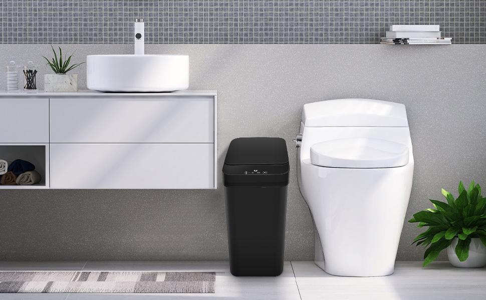 Bathroom Trash can,Smart Touchless Trash Can,Automatic Motion Sensor Trash Bin With Lid,2.4 Gallon Garbage Can, Kitchen, Bathroom, Office, Bedroom Trash can (Black)