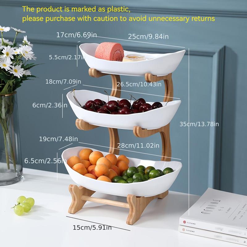 3 Tier Fruit Bowl, 1 Count Large Capacity Tiered Fruit Basket with Bamboo Stand Display Storage Rack, Kitchen Counter Tray for Fruit Snack Nuts Bread Candy, Drawer Style Options #TOP PICKS
