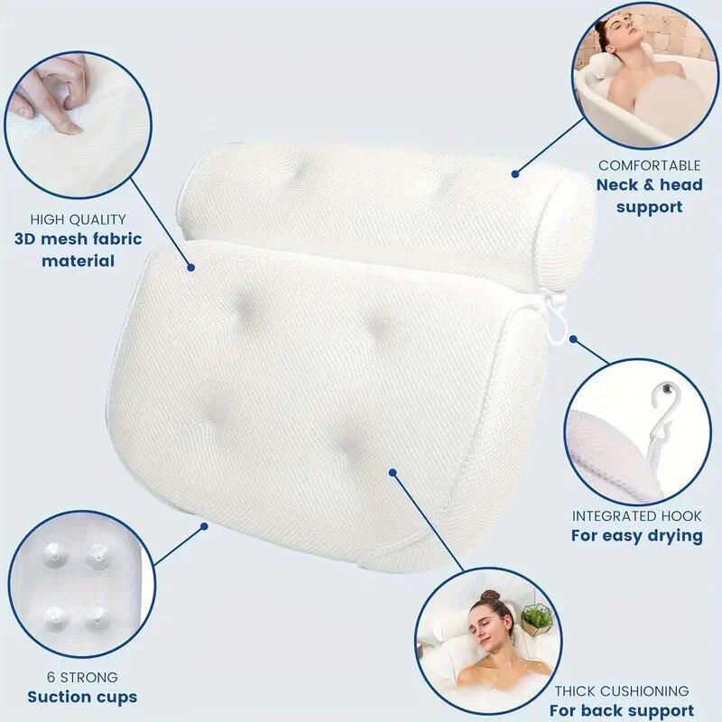 Bathtub Pillow with Anti Slip Suction Cup, 1 Count Bath Cushion for Neck and Back Support, Essential Bathroom Accessory