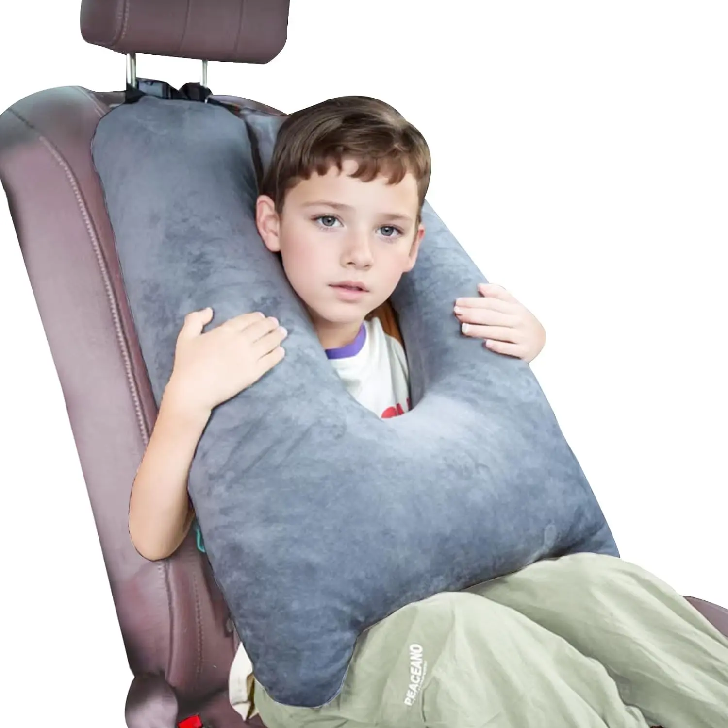 Memory Foam Car Pillow for Kids & Adults, Small Travel Pillow for Sleeping on Road Trips, Kid Body Pillow for Car, GreyGift