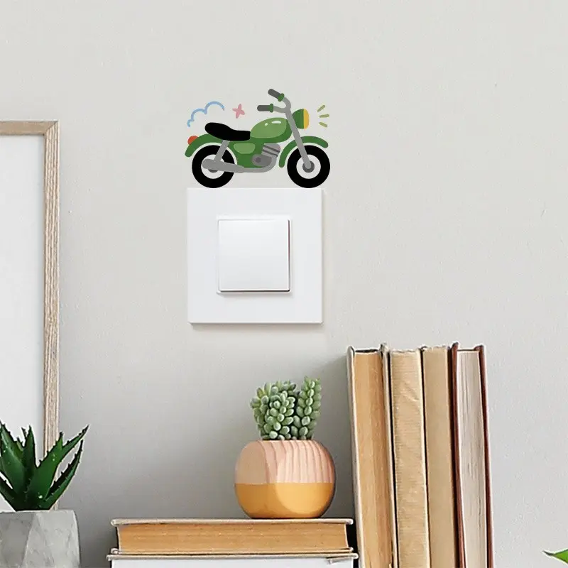 2d flat 1-piece wall sticker, cartoon motorcycle switch sticker- removable PVC decal for light switch decoration, matte edge, animal print pattern, self-adhesive for children's bedroom and living room