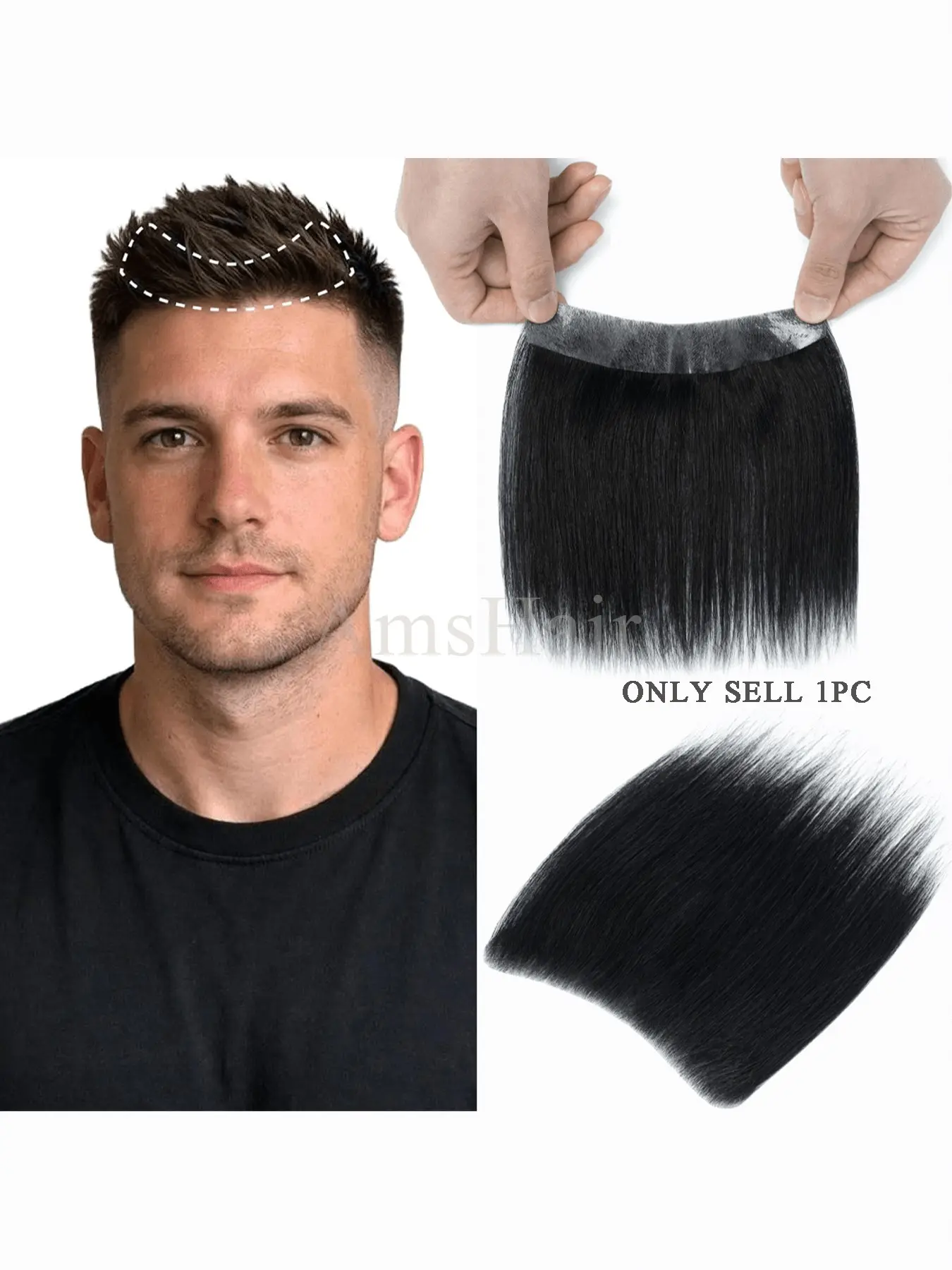 Men's Human Hair Wig for Balding & Receding Hairline - Invisible Natural Straight Hair Toupee Hairpiece, Basic Style Hairline Suitable for All Men, Ethnicities & Scalp Types