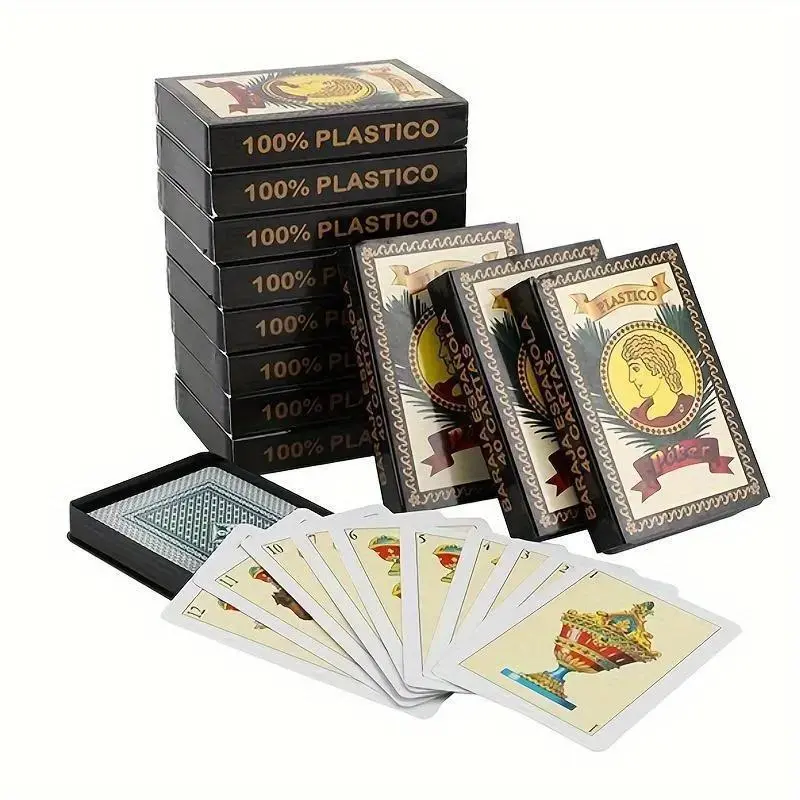 100% PVC Waterproof Spanish Playing Cards - 40 Sheets, Poker Size, Gold Accents, Portable with Box, Classic Spanish Design, Game Night Games, Casino Nights for Card Enthusiasts (Puerto Rico & Mexican Games)