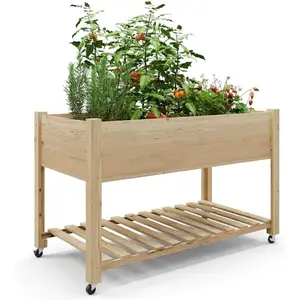 Raised Garden Bed with Wheels,Elevated Raised Planter Box Outdoor for Growing Vegetables and Herbs,Sturdy Wooden Raised Table Garden Bed with Legs-Enhanced Depth
