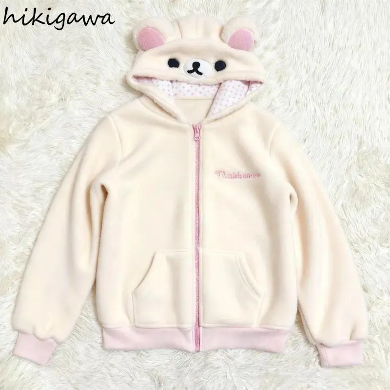 2025 Ropa Mujer Japanese Hoodies Jackets Women's Clothing Bear Ear Hooded Zipper Sweatshirts Fashion Casual Cute Hoodie Tops