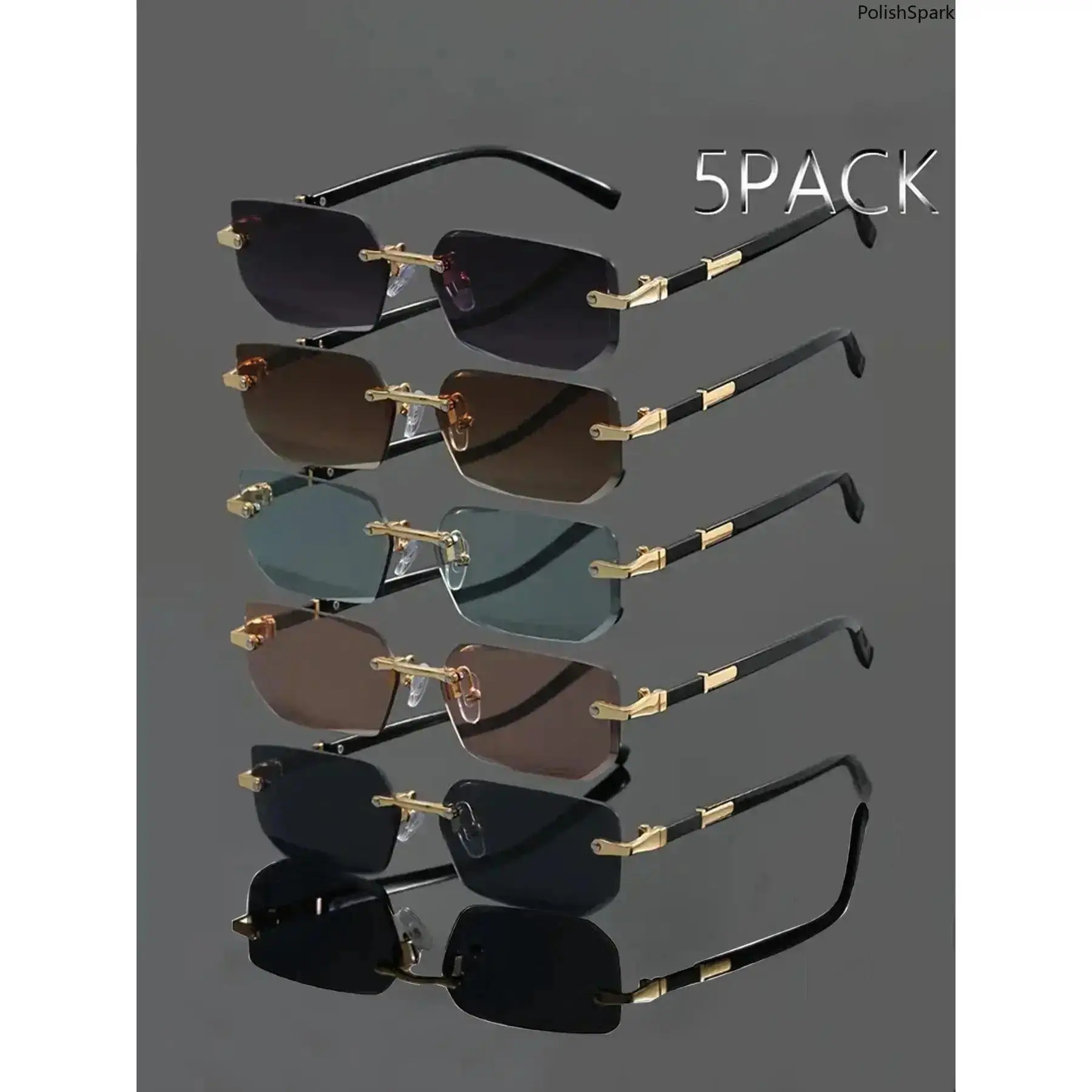 XUH Unisex 5 Pack Y2K Rimless Edge-Trimmed Glasses Value Pack, Trendy Stylish Fashion Eyewear for Daily Casual Wear, Shopping, Photography, Party & Summer Outfits