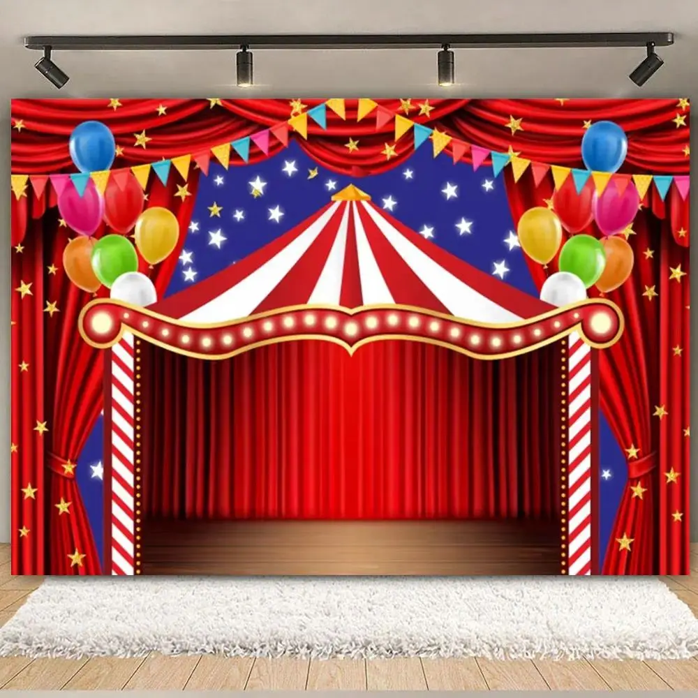 Circus Stage Backdrop Red Theater Curtain Theme Tapestry Wall Hanging Photography Background Premium Polyester Fabric Carnival Party Studio Event Celebration Banner
