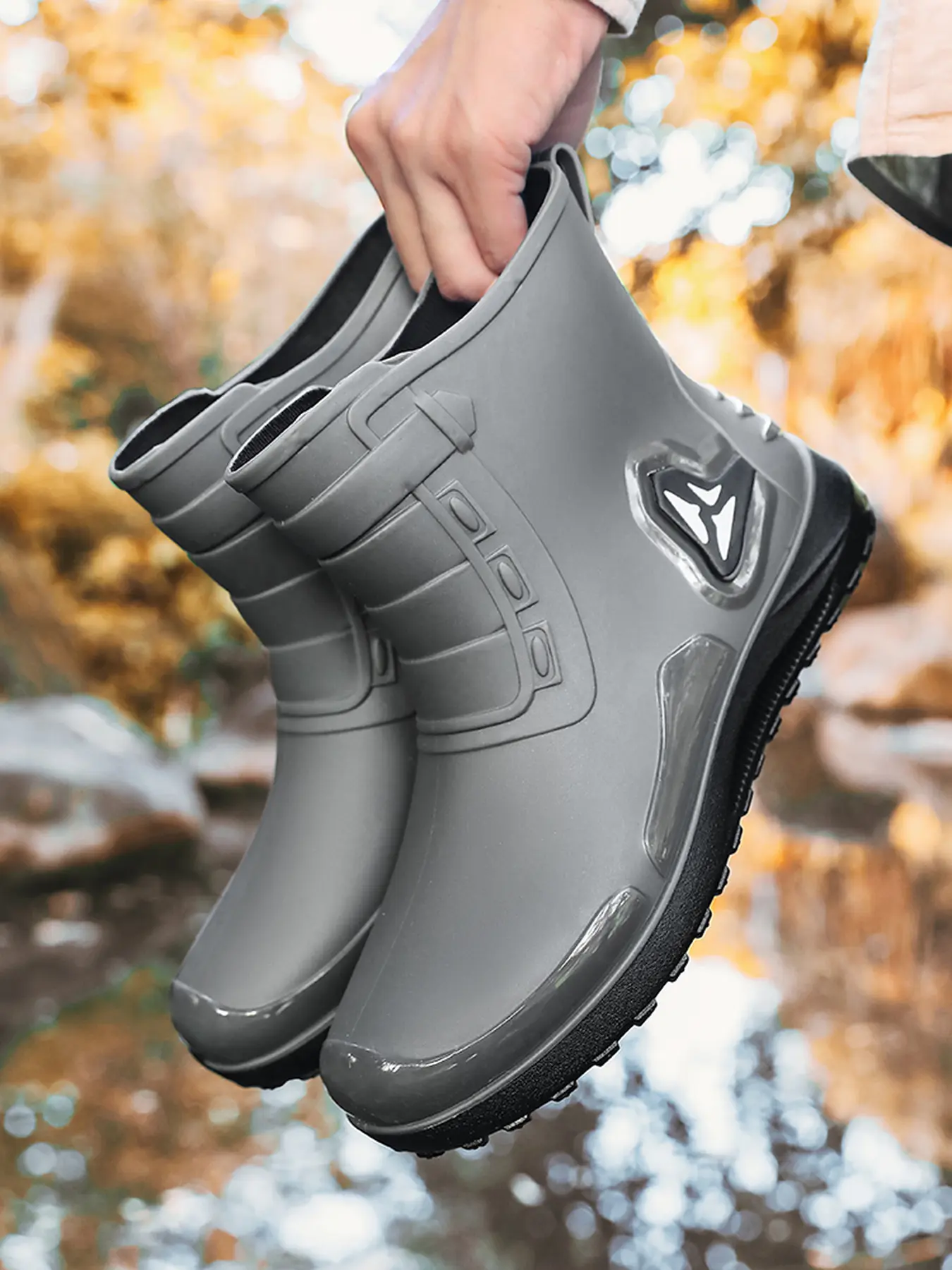 Men's Short Ankle Waterproof Rain Boots Non-Slip Wear-Resistant Rubber Sole Lightweight Comfortable Natural Rubber Water Shoes for Outdoor Work Daily Commute Fishing