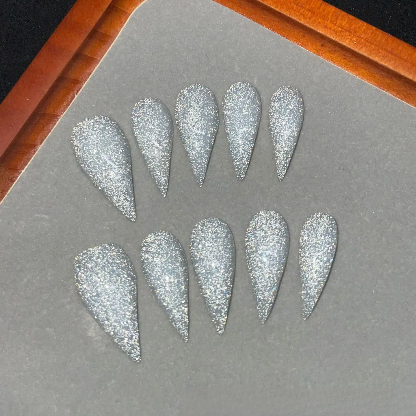 Extra Long Stiletto Press On Nails Full Silver Holographic Glitter False Nails Glossy Shiny Sparkle Acrylic Nail Tips, Reusable Handmade Stick On Fake Nails With Nail Prep Tools, Glam Bling Y2K Manicure For Women Club Party Wedding Night Out Aesthetic, Tr
