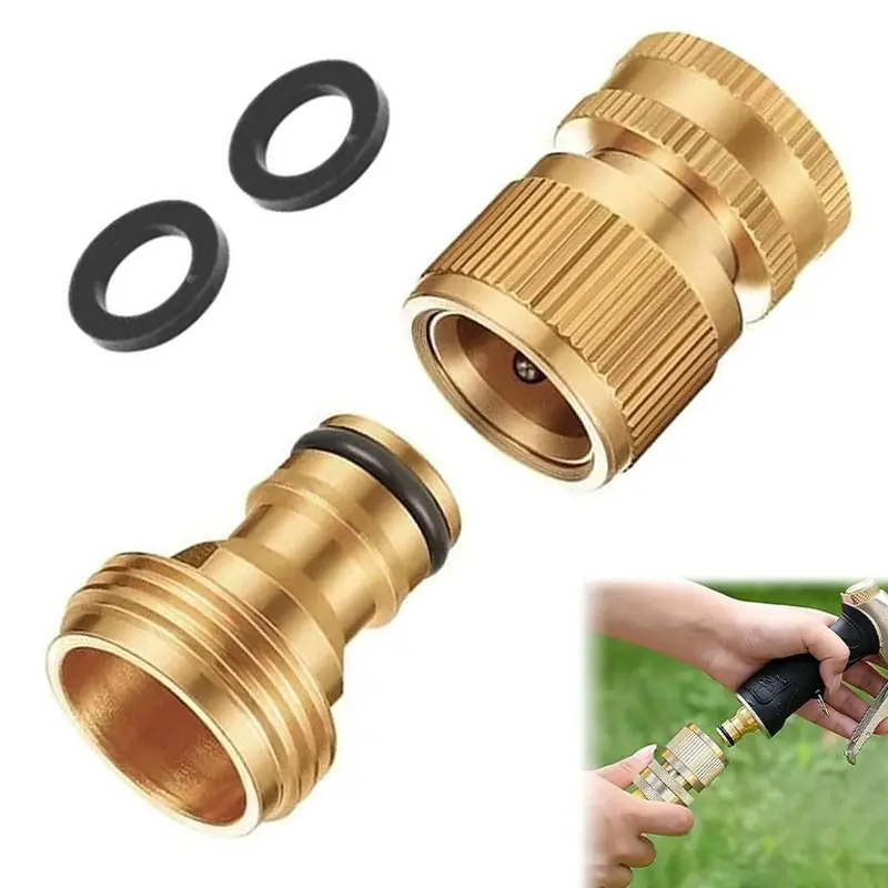 Garden Hose Quick Connector, Solid Brass 3/4 Inch Ght Threaded Adapter, Leak-Proof Male Female Fitting, Garden Water Pipe Coupling