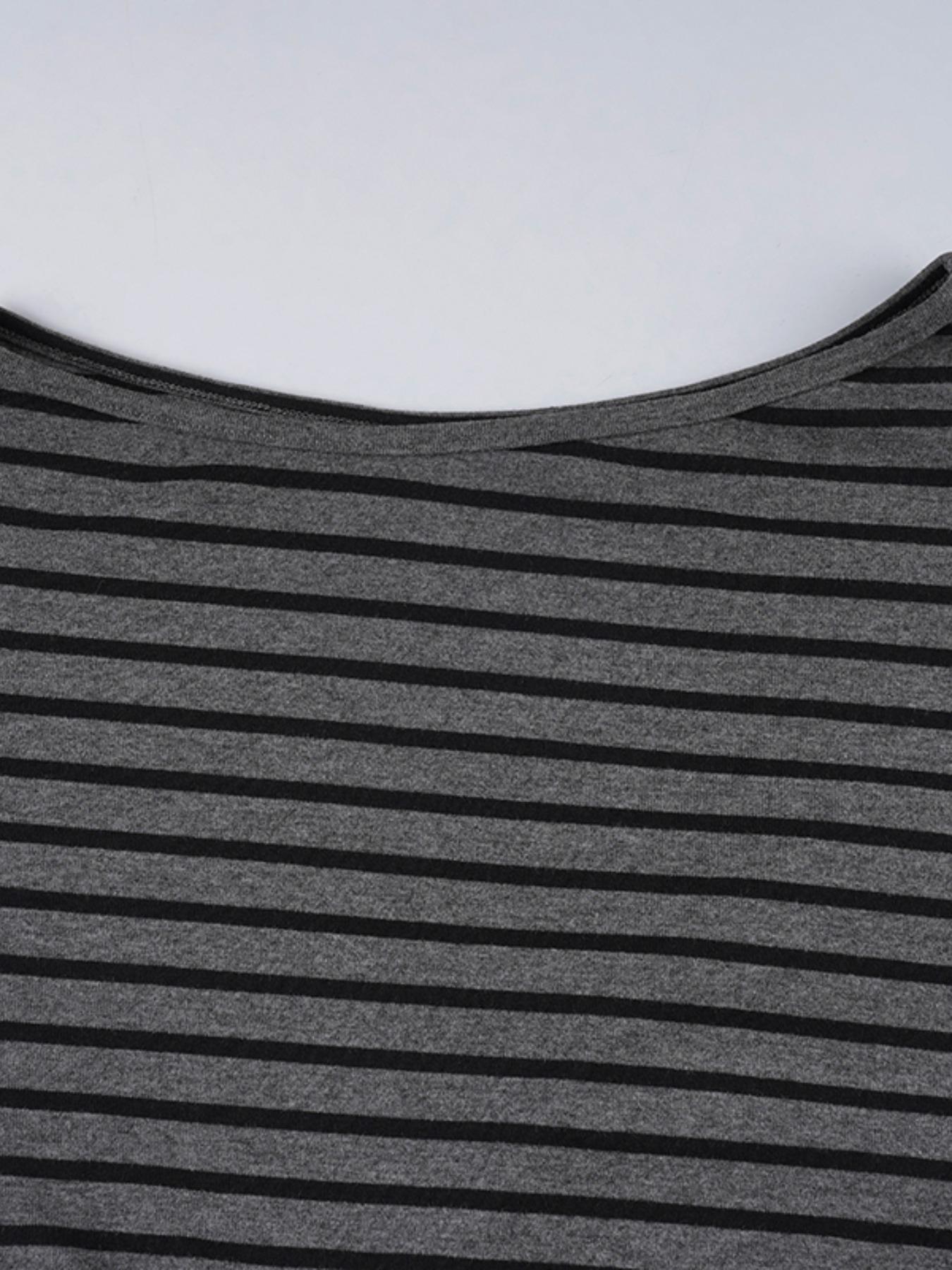 Striped Off-Shoulder Asymmetrical Two-Piece Set, Casual Comfortable Loose Long Sleeve Top + Adjustable Drawstring Waist Shorts