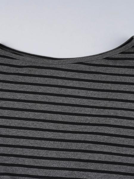 Striped Off-Shoulder Asymmetrical Two-Piece Set, Casual Comfortable Loose Long Sleeve Top + Drawstring Waist Shorts