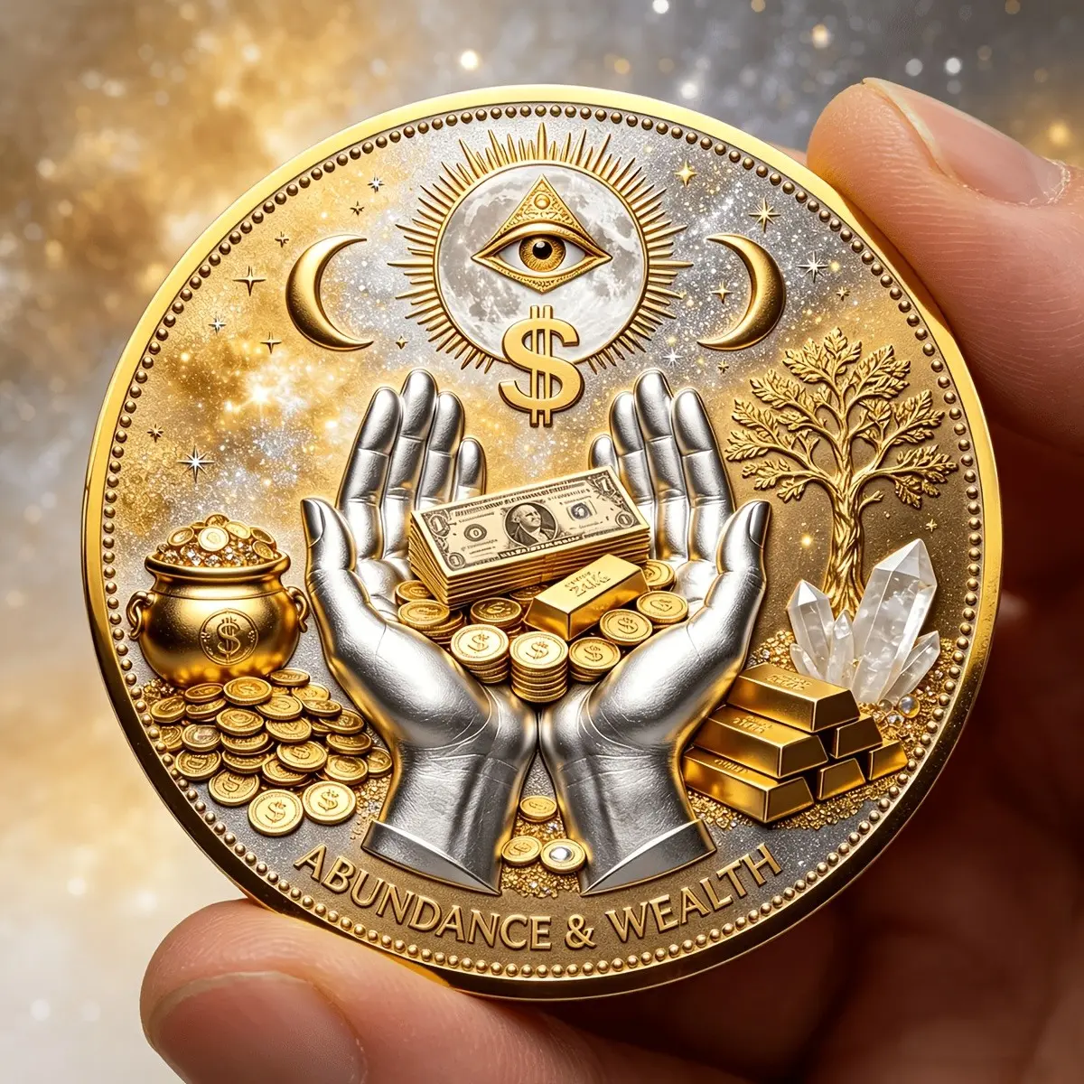 3D Wealth Prosperity Coin, All-Seeing Eye Collectible, Luck Charm, Portable Fortune Guardian, Ideal Gift for Men, Business, Friends