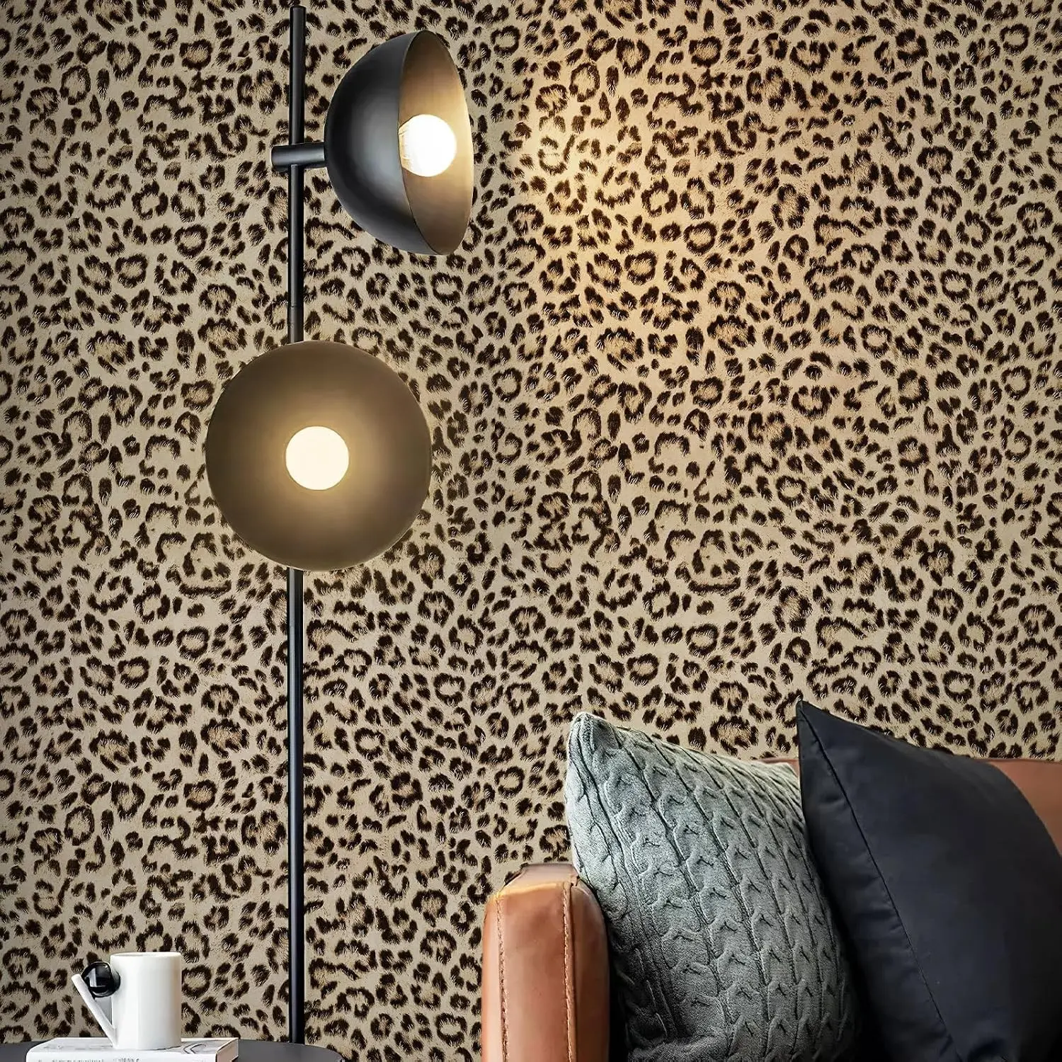 Leopard Print Peel and Stick Wallpaper, Waterproof Removable Self Adhesive Textured Wall Paper, Yellow Unique Funky Cheetah Contact Paper for Bedroom and Bathroom 120"X17.3"(14.4 sq. ft)