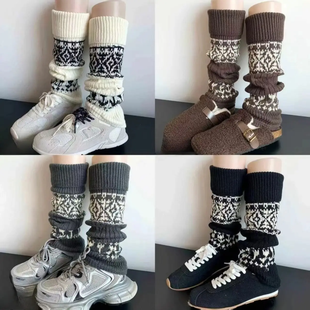 Flower Pattern Leg Warmers – Soft Knit Knee High Warmers for Women & Girls