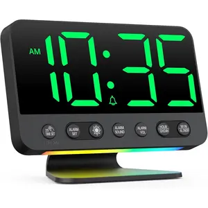 Digital Alarm Clock with Large Numbers for Bedrooms: Bold Display Readable Across The Room with 5 Level Brightness - 5 Alarm Sounds 8 Night Lights for Kids Seniors Teens - Green