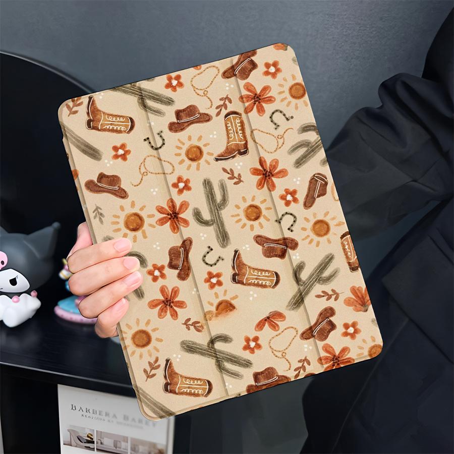 Horseshoe and cactus pattern, adjustable stand and pen slot, foldable non-slip TPU protective case,iPad mini, iPad Air, iPad Pro/iPad 10th generation, 11th generation and other iPad models.