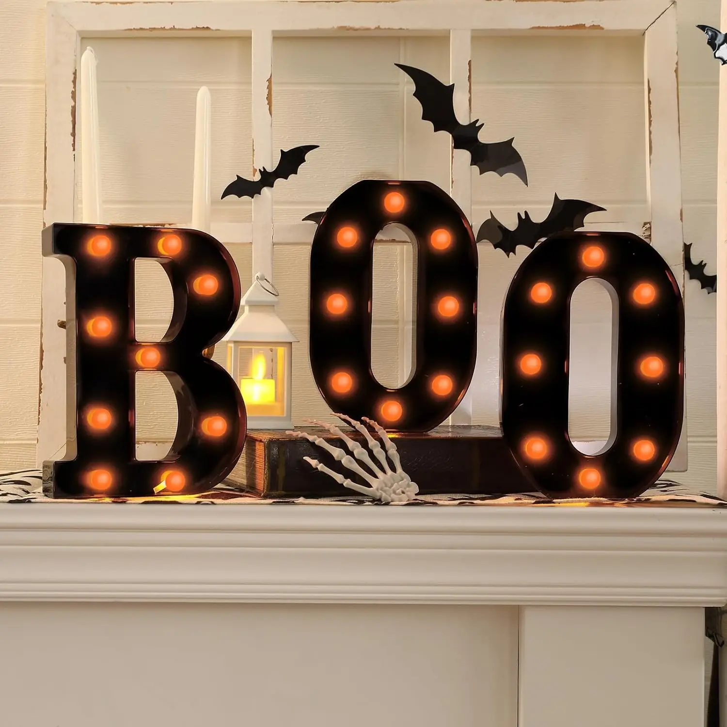 Halloween Decoration Set, Glowing Spooky Boo Letter Signs, 3 Pieces, Kitchen Table Fireplace Decorative Party Decor, Indoor Halloween Ornaments