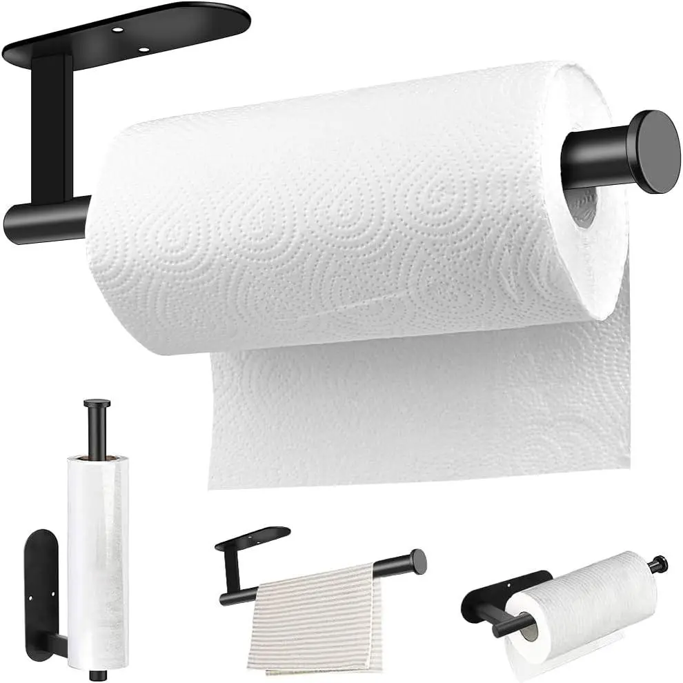 Stainless Steel Paper Holder - 13.2In Rust-Resistant Modern Under Cabinet Wall Mount, Self-Adhesive or Drilling Installation, Indoor Use for Kitchen, Laundry Room