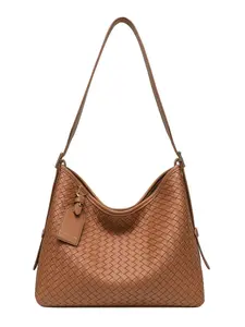 Caramel Handwoven Tote Bag for Women, Large Capacity Vintage Woven Shoulder Bag, Adjustable Strap Commuter Crossbody Bag