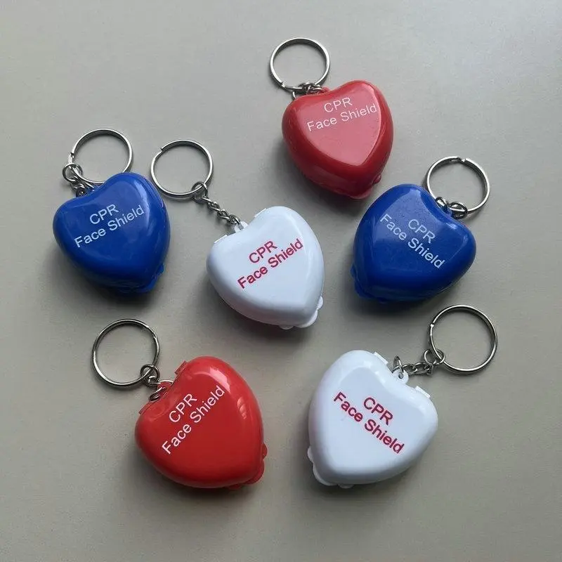 CPR Face Mask with One-Way Valve, Disposable Mouth to Mouth Breathing Barrier, Heart Shaped Keychain First Aid Rescue Mask