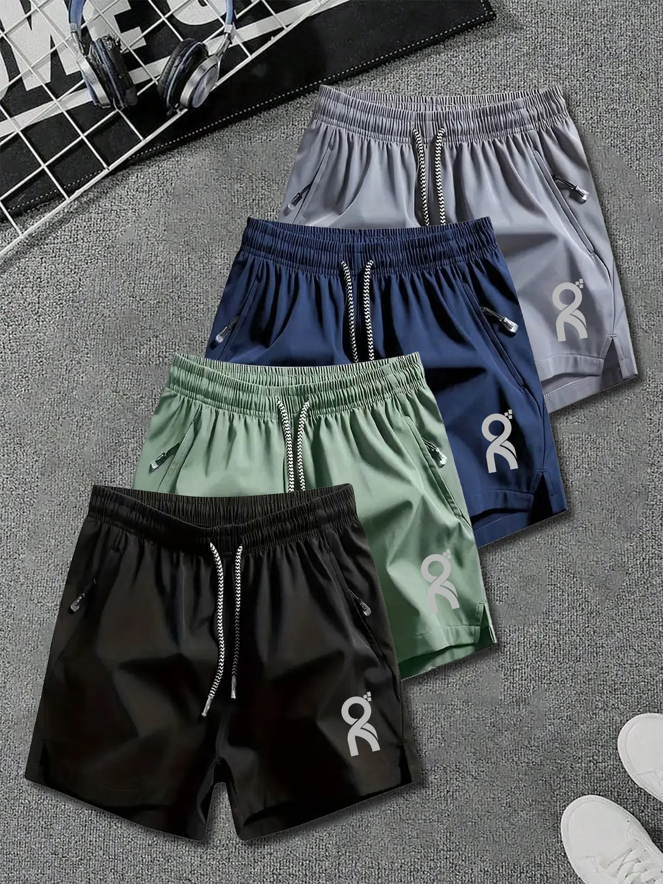 Men's Casual Sportswear Five-Quarter Pants, Breathable Lightweight Material, Side Zip Pockets, Ideal for Gym, Running, Basketball, Outdoor Activities