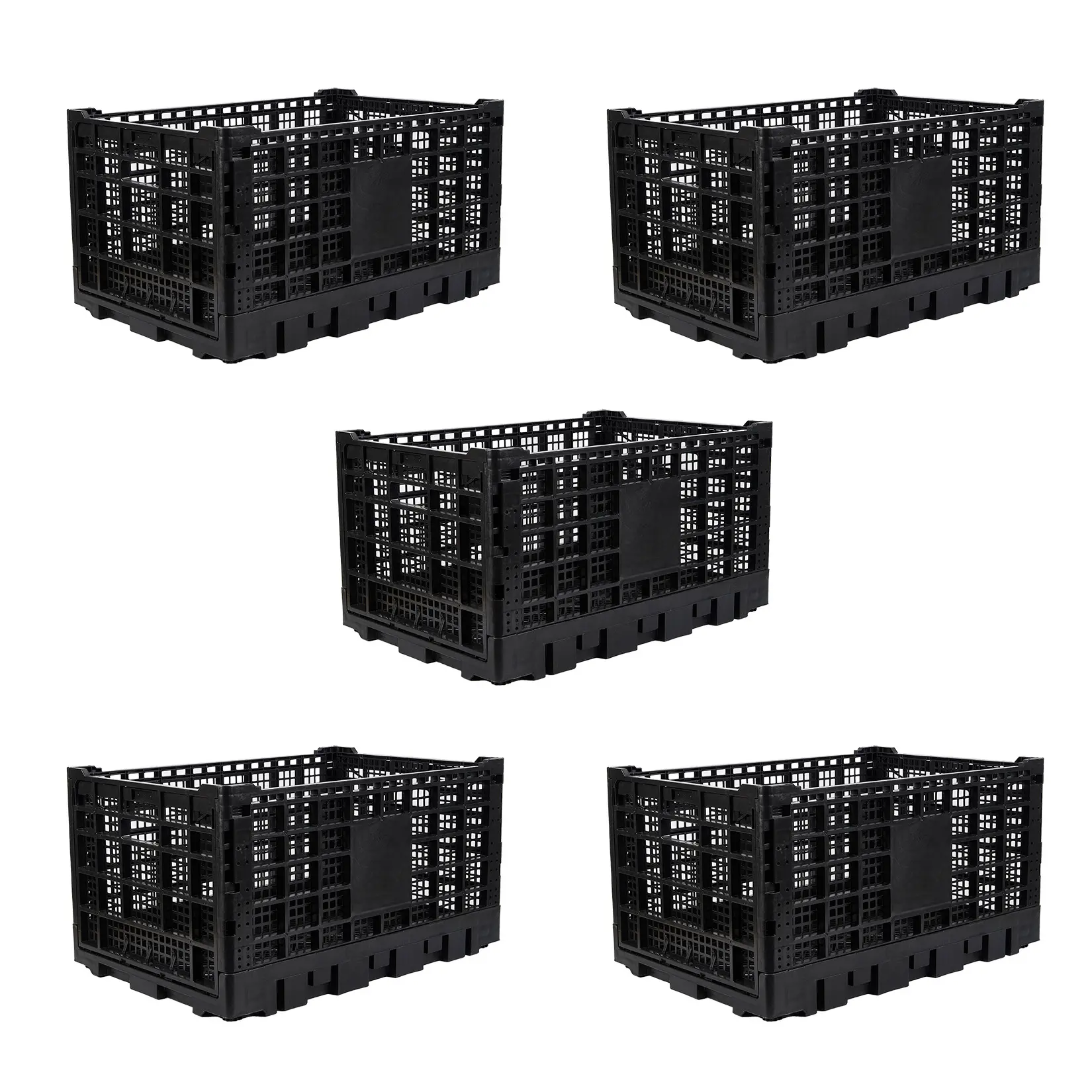 5 PCS 52L Collapsible Milk Crate Stackable Plastic Storage Crate Collapsible Crates for Storage, Space Saving, Holds 130 lbs, Black