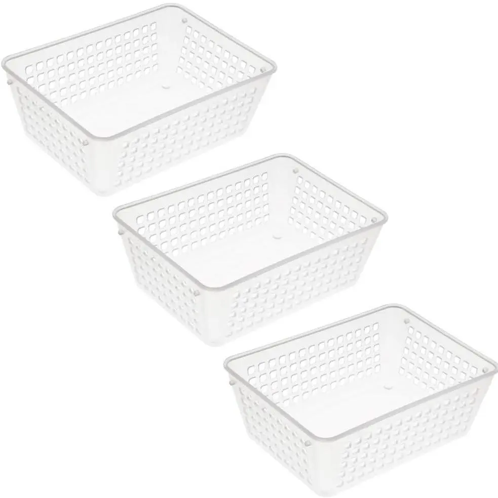 3-Pack Small Plastic Storage Baskets for  Junk Drawers and Office Desktop Drawers Organization - Functional Trays for Kitchen, Bedroom, and Bathroom, Clear