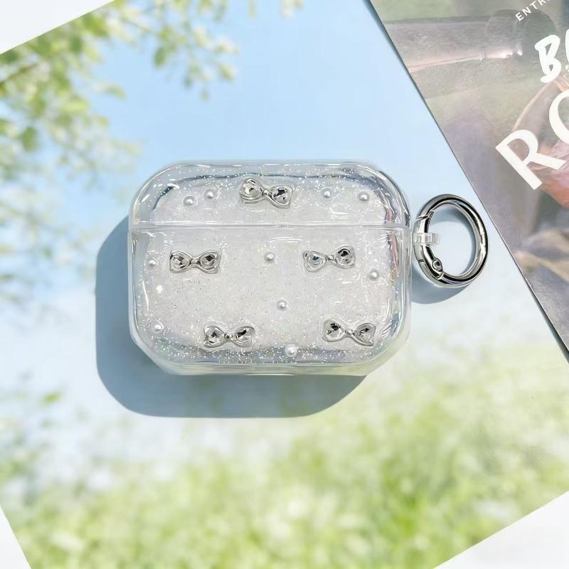 Suitable for cute shiny bow protector and transparent headphone protector with keychain