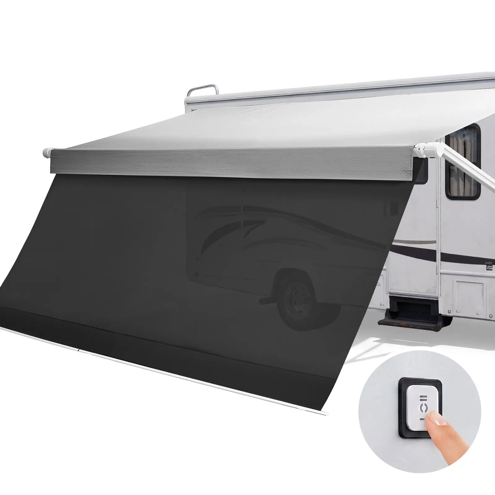 VEVOR Motorized RV Awning Complete Kit with Sunshade Screen, 18ft Width Electric Retractible Awning with Aluminum Alloy Frame, Waterproof PVC Fabric for Outdoor Camping Trailers (Fits Most RVs)