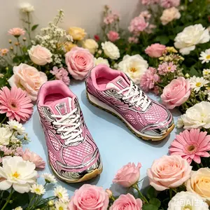 Pink Silver Metallic Mesh Retro Running Sneakers For Women Breathable Grid Mesh Upper Gum Rubber Sole Lace Up  Streetwear Casual Trainers