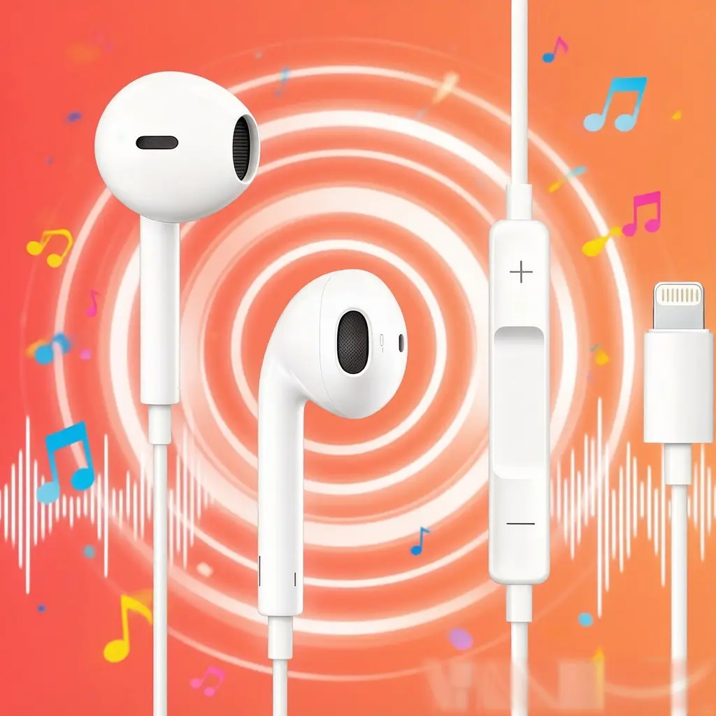 Wired Earphones with Lightning Connector, Earbuds with Microphone and Remote Control, Compatible with iPhone, 1pc