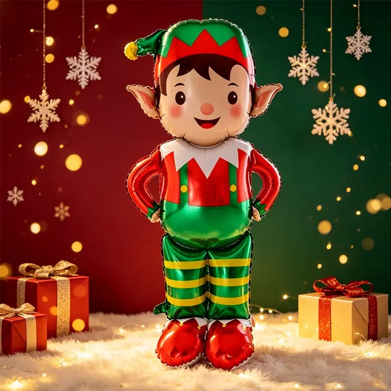 1/2 Pcs 130cm Large Standing Christmas Elf Aluminum Foil Balloon, Cute Christmas Elf Polyester Film Balloon, Holiday Party Decorations