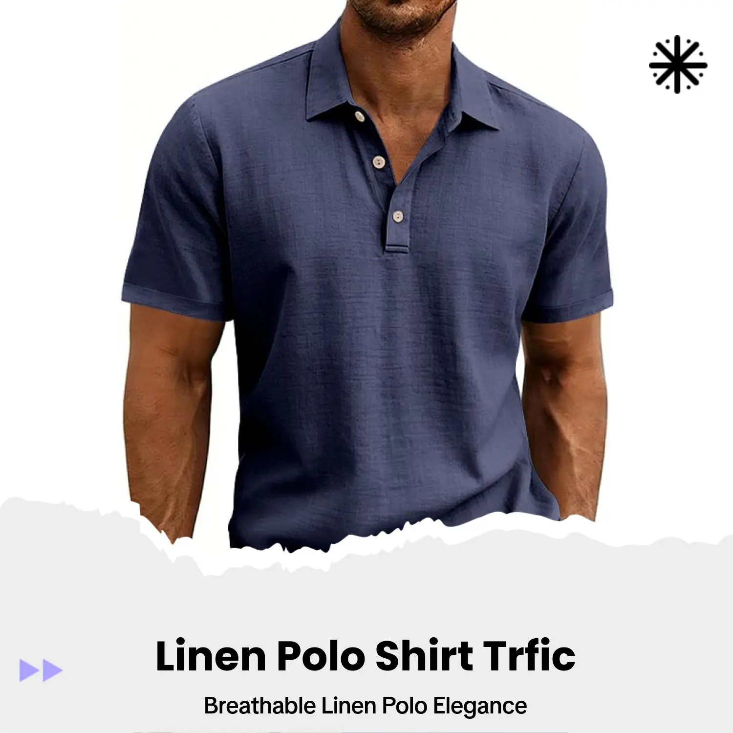 TRFIC Men's American-Style Linen Short-Sleeve Henley Collar Polo Shirt - Loose-Fit, Breathable, Lightweight Luxury Top for Beach Vacation, Daily Commute