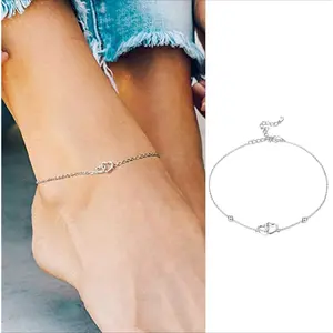 925 Sterling Silver Anklet for Women with Double Heart Charm, Adjustable Hypoallergenic Summer Beach Fashion Jewelry, Anklets For Women