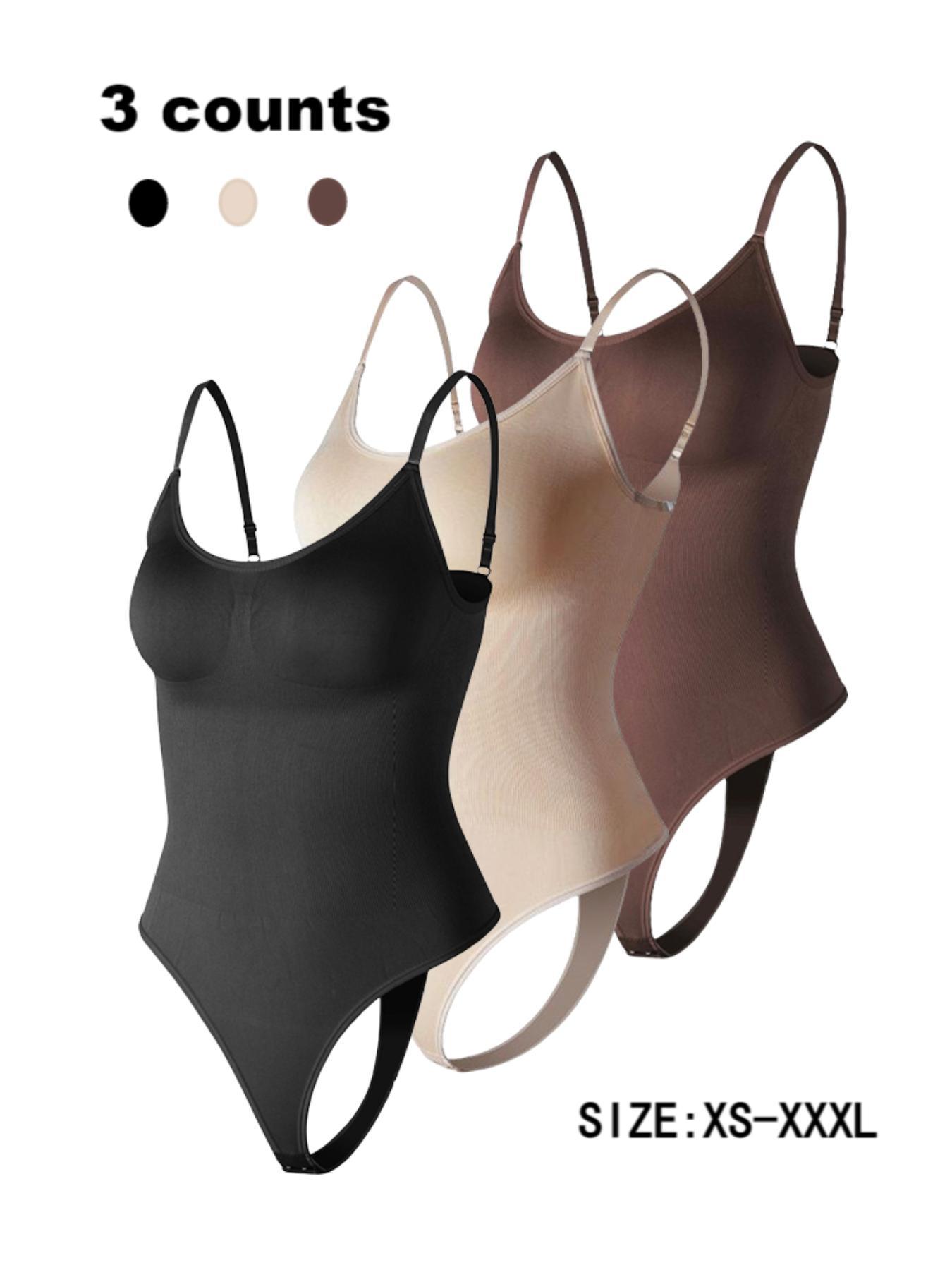 Women's Solid Spaghetti Strap Adjustable Strap Backless Underwear Shapewear Bodysuit, Casual Comfy Seamless Tummy Control Butt Lifting Bodysuit for Daily Wear, Ladies Shapewear for All Seasons