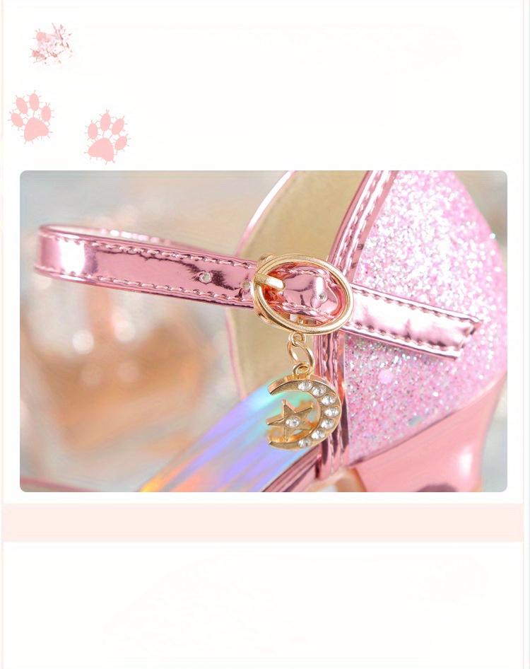 Summer New Children's Princess Shoes Girls' High Heels Baby Sandals Medium And Large Children's Girls' Fashion Crystal Shoes Formal Casual