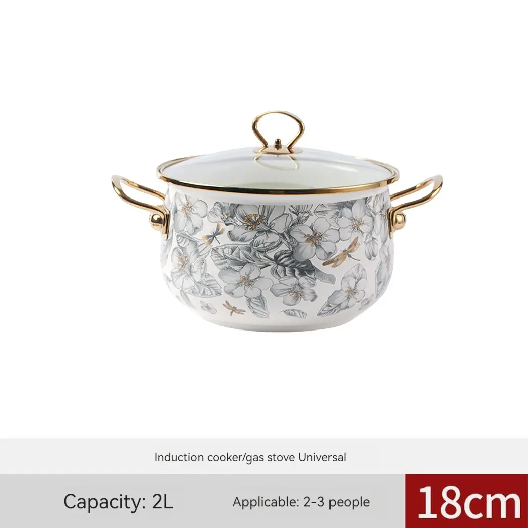 18cm Multi-Functional Enamel Cooking Pot, Non-Stick Heat Resistant, Easy Clean, Compatible with Gas Stove, Electric Cooker, Perfect for Holidays