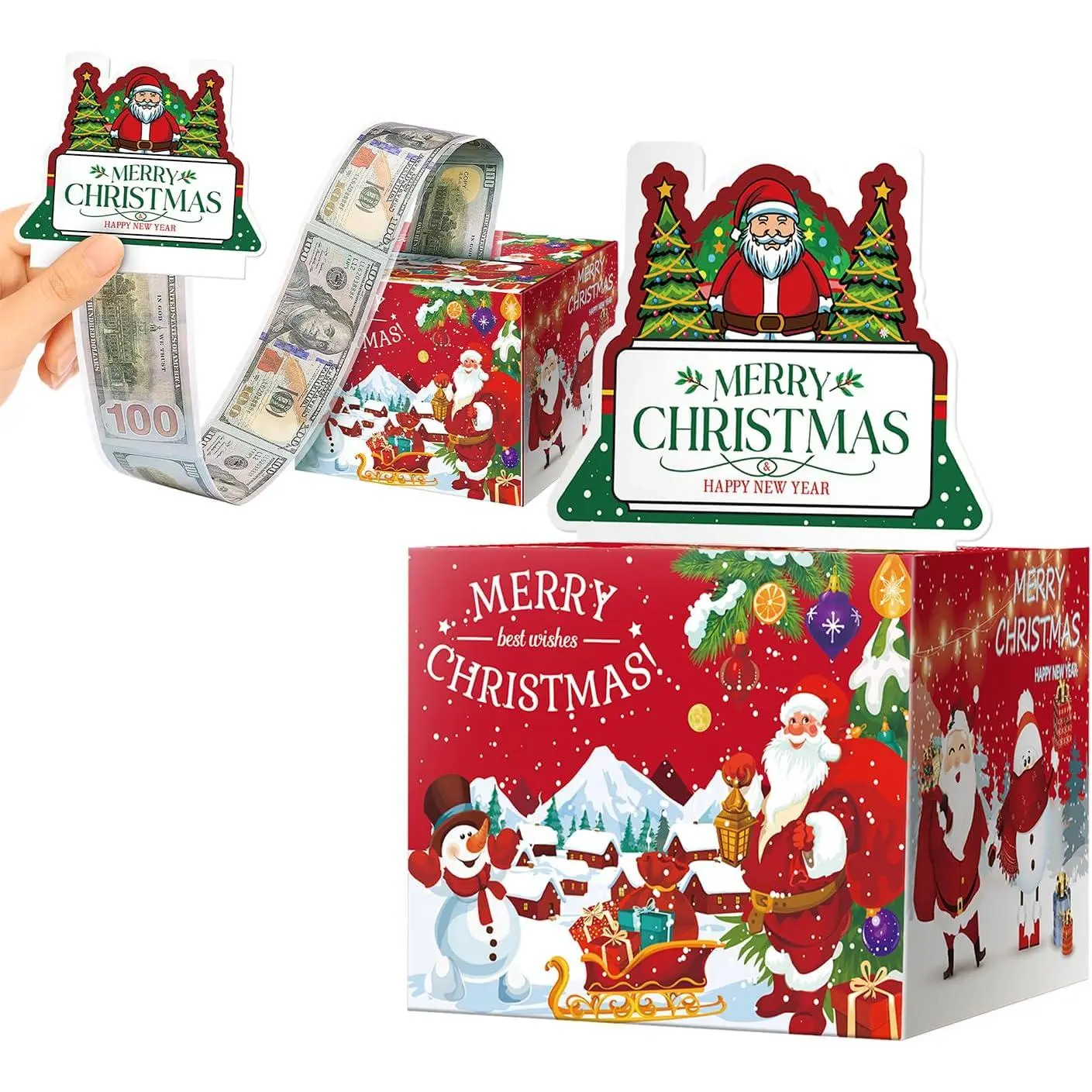 Merry Christmas Day  Box with Pull Out Card for   Set  Holder DIY Fun Xsmas  Party Decor- Red
