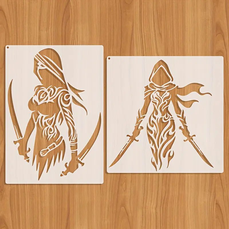 Cool Assassin Stencil Set for DIY Gifts 🎁 Female Warrior Silhouette Art Template | Personalized T-shirt & Wall Decor 👕