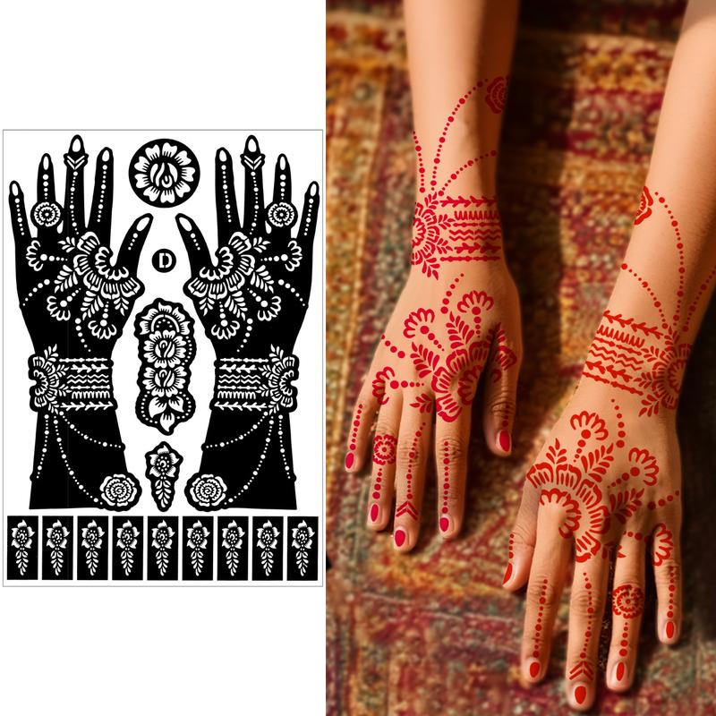 12 Large Hollow Tattoo Templates, Creative Reusable Body Art Stencils for Henna, Easy Application, Perfect for Beginners & Professionals