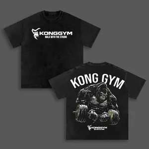 KONG GYM Gorilla Workout Oversized Washed T-Shirt Men - Men’s Workout Fitness Shirt Unisex T-shirts, washed T-shirts